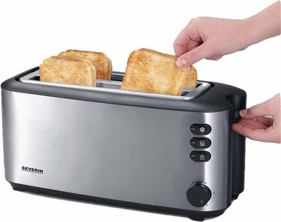 Severin Toaster AT 2509 hoogwaardige warmte-isolerende en dubbelwandige edelstalenbehuizing met opzethouder voor broodjes ruimte voor maximaal 4 plakken brood - Foto 6
