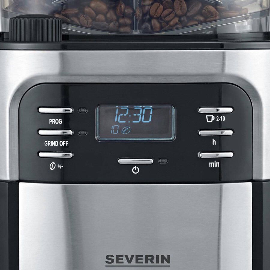 Severin KA 4810 Filter Koffiezetapparaat met bonenmaler Glazen kan Aromaselectie Zwart Rvs - Foto 2
