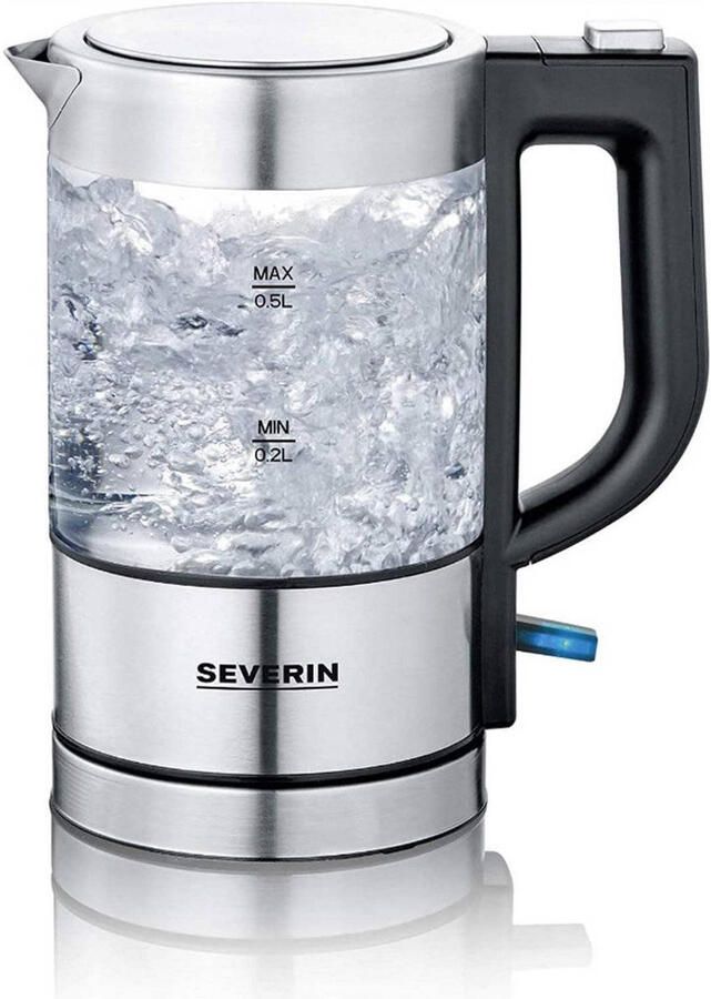 Severin WK 3472 Waterkoker electrisch glazen kan 0.5l zilver zwart