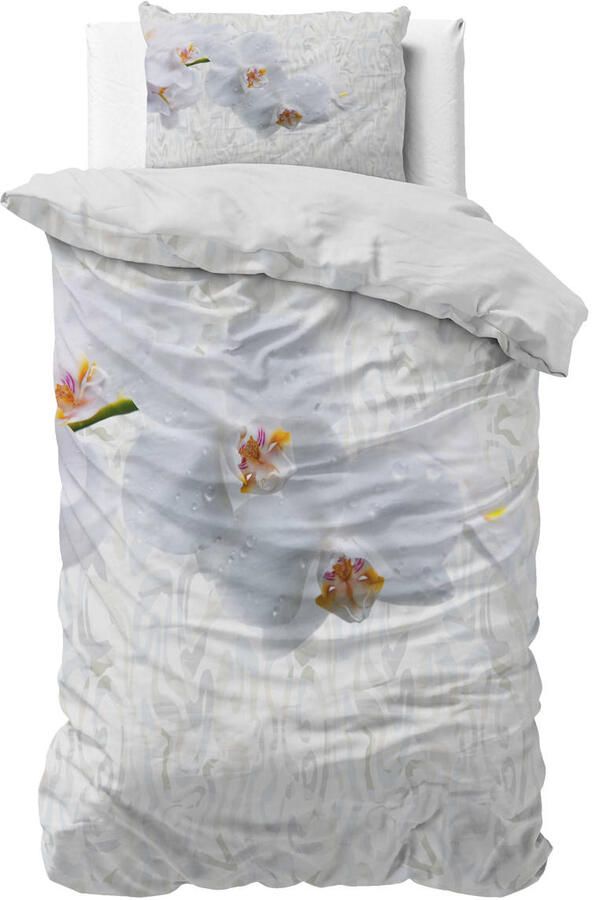 Sleeptime 1-persoons dekbedovertrek 140x220 cm met print wit