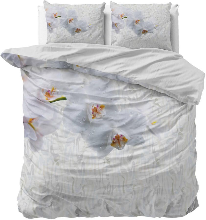 Sleeptime lits-jumeaux dekbedovertrek met print 240x220 cm wit