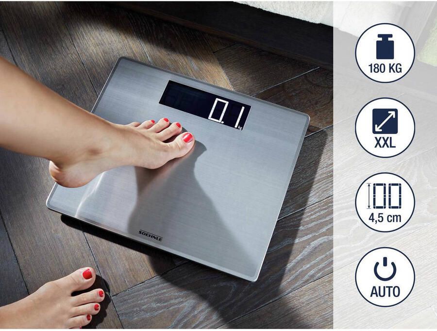 Leifheit Soehnle personenweegschaal digitaal Style Sense Safe 300 RVS- tot 180 kg incl. batterijen