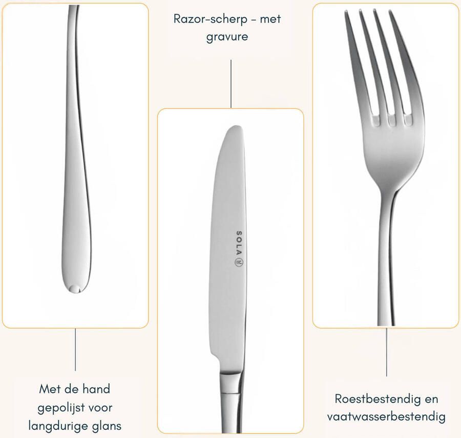 Sola Bestek Set Donau 90 Delig Bestekset 9 Persoons Modern Vaatwasserbestendig Zilverwit Premium Edelstaal 18 10 RVS Zilver - Foto 4