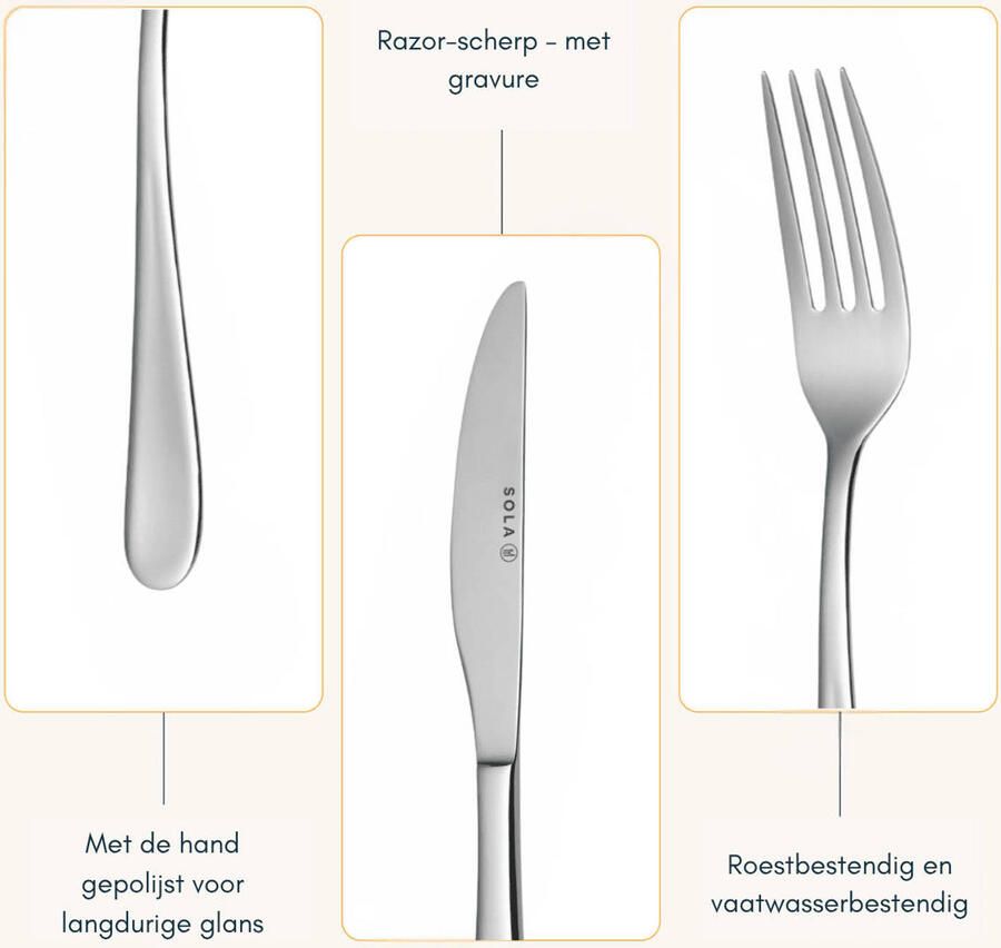 Sola Bestek Set Florence 100 Delig Bestekset 12 Persoons Modern Vaatwasserbestendig Zilverwit Premium Edelstaal 18 10 RVS Zilver - Foto 4