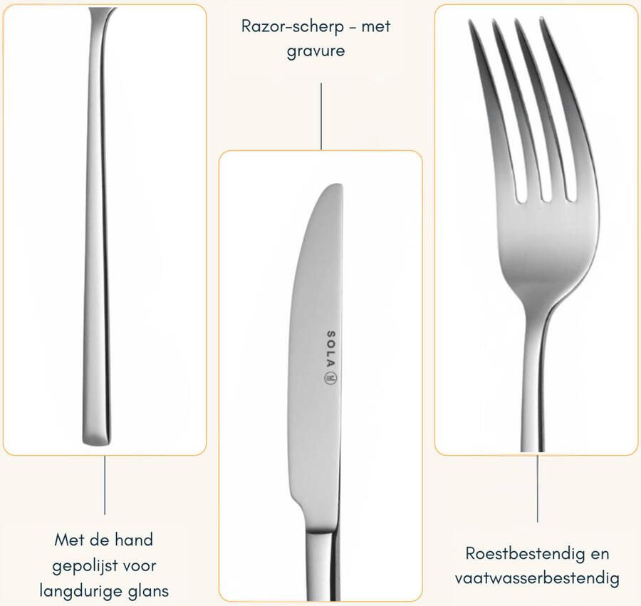 Sola Bestek Set Luxor 100 Delig Bestekset 12 Persoons Modern Vaatwasserbestendig Zilverwit Premium Edelstaal 18 10 RVS Zilver - Foto 5