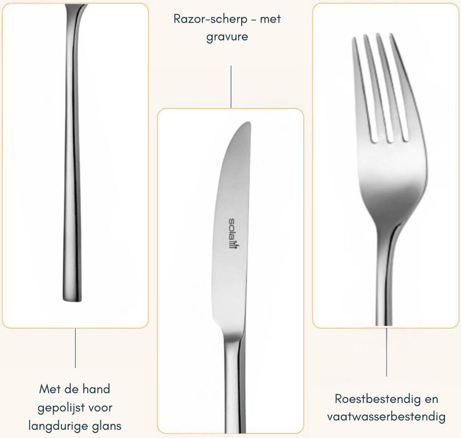 Sola Bestek Set Montreux 100 Delig Bestekset 12 Persoons Modern Vaatwasserbestendig Zilverwit Premium Edelstaal 18 10 RVS Zilver - Foto 2