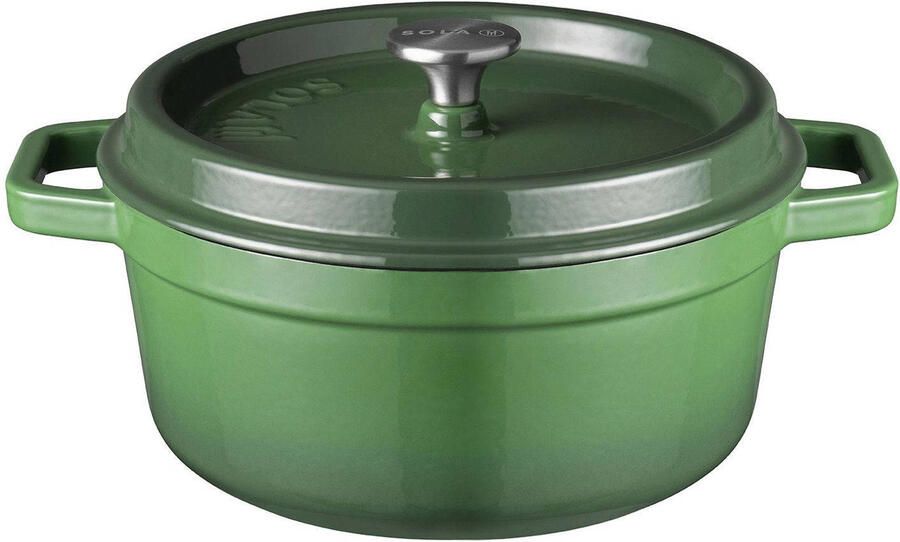 Sola Braadpan met deksel Gietijzer Groen ø 28 cm 5 Liter geëmailleerde anti-aanbaklaag