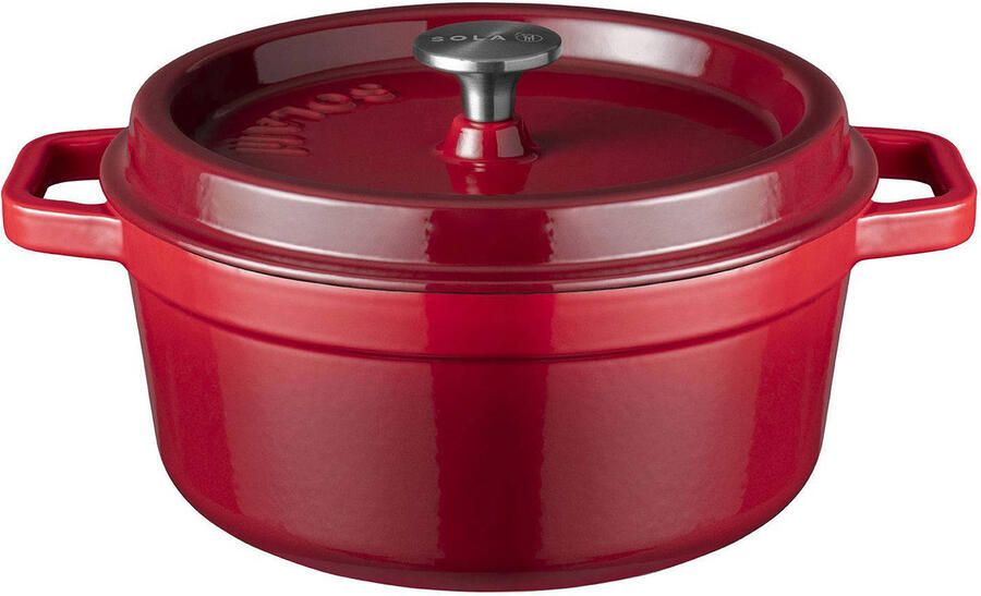 Sola Braadpan met deksel Gietijzer Rood ø 24 cm 3.2 Liter geëmailleerde anti-aanbaklaag