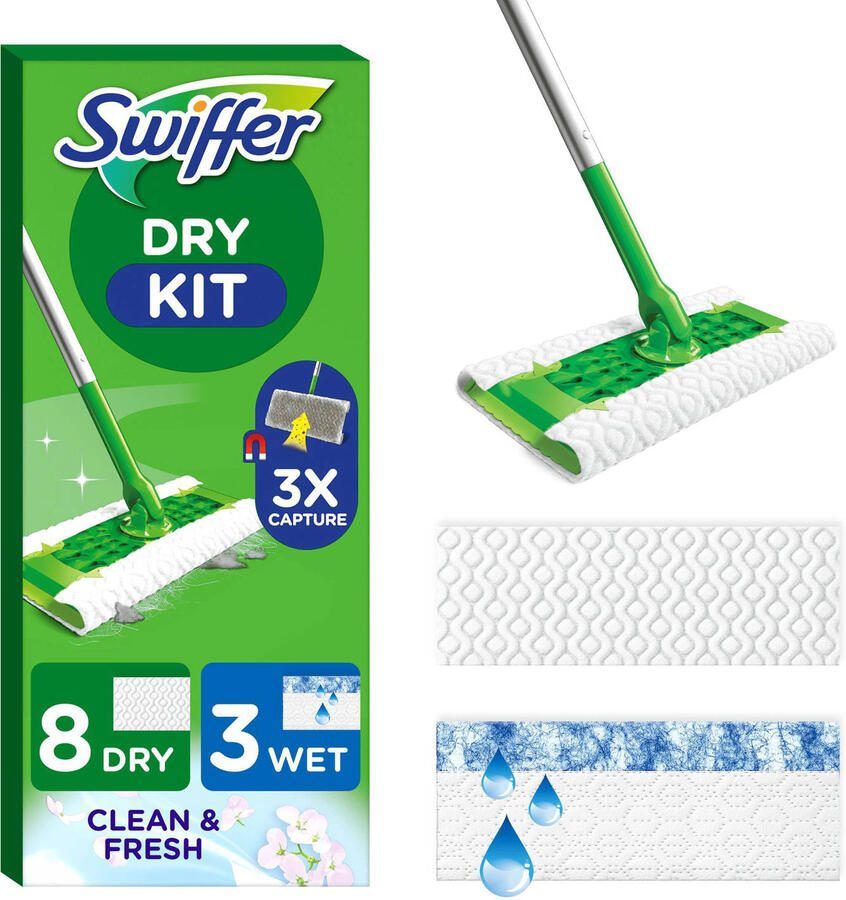 Swiffer Vloerreiniger Startset Met 1 Vloerreiniger 8 Droge En 3 Vochtige Vloerdoekjes Navullingen
