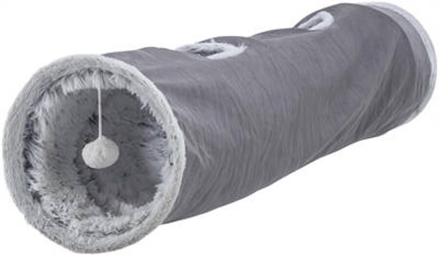 Trixie katten speeltunnel harvey velours pluche grijs (116x27 cm)