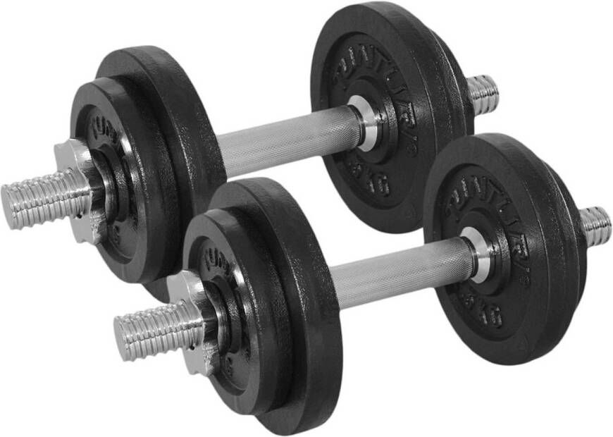 Tunturi Dumbells Gietijzer totaal 20kg Halterset met schroefsluiting 2 halterstangen