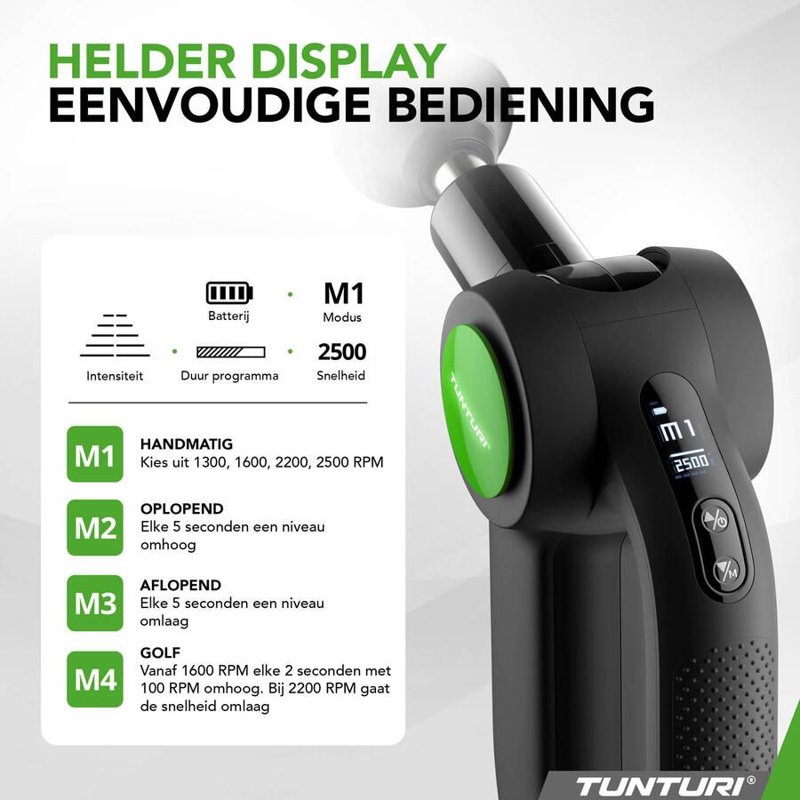 Tunturi MG70 Massage Gun Professioneel Massage Pistool Met Verstelbare Kop Massage Apparaat Met Multi Grip Inclusief 6 Opzetstukken En Koffer Extra Krachtig en Stil Incl Gratis App - Foto 2
