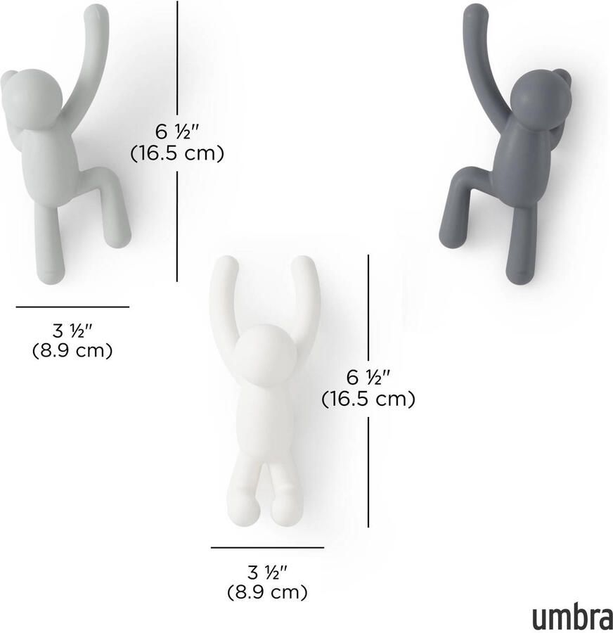 Umbra Wandhaak Buddy Set van 3 stuks Wit Grijs - Foto 4
