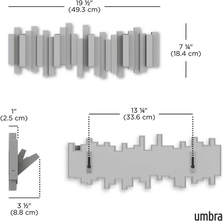 Umbra Kapstok Wandkapstok Sticks 5 uitklapbare haken grijs - Foto 3