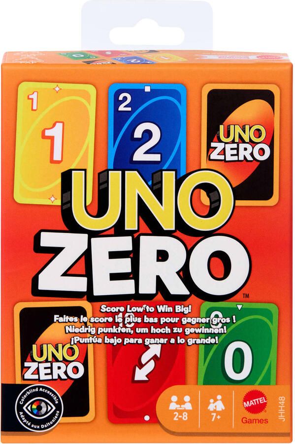 UNO Zero kaartspel voor kinderen volwassenen en spelletjesavonden feestjes en onderweg inclusief scorekaart