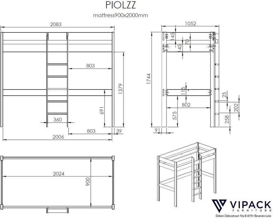 Vipack Hoogslaper PINO met schrijfblad en rek - Foto 3