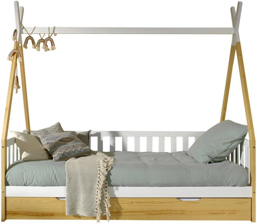 Vipack Kinderledikant Tipi met dwarsbalk in tent-uitstraling massief dennenhout - Foto 5