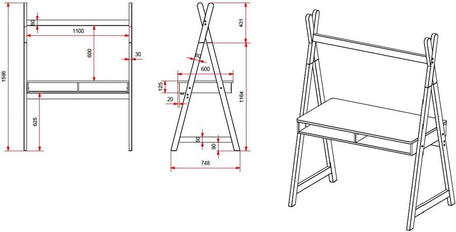 Vipack Bureau Kiddy Originele tipi look voor het bureau met groot werkoppervlak - Foto 2