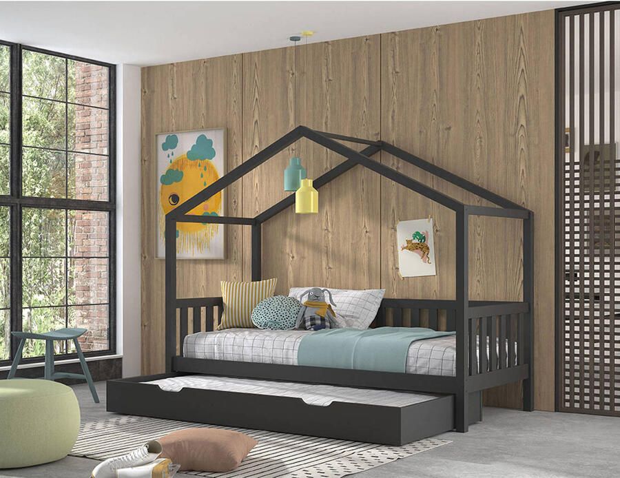 Vipack Huisbed Dallas met dakconstructie massief dennenhout stevig gebouwd - Foto 4