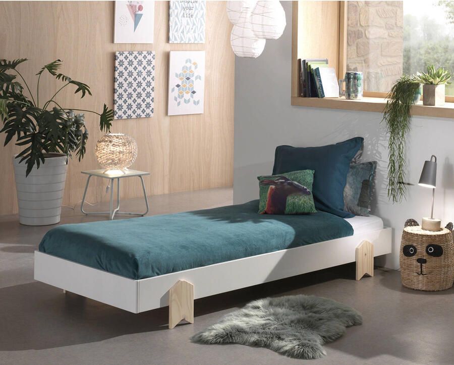 Vipack Kinderledikant Modulo Tienerbed 1-persoons stapelbed met poten in pijl-look