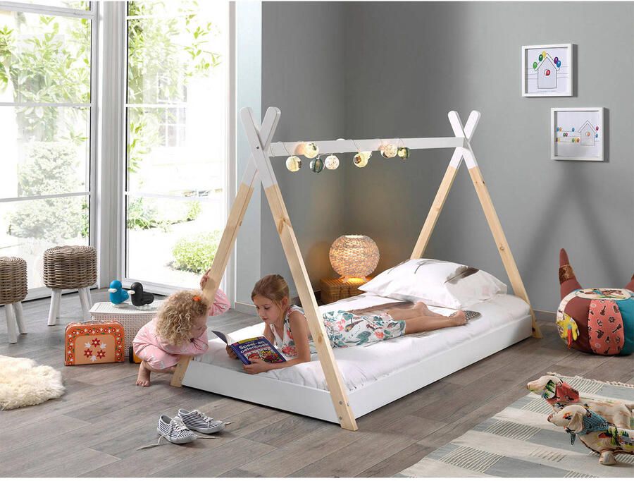 Vipack Kinderledikant Tipi met dwarsbalk in tent-uitstraling massief dennenhout - Foto 4