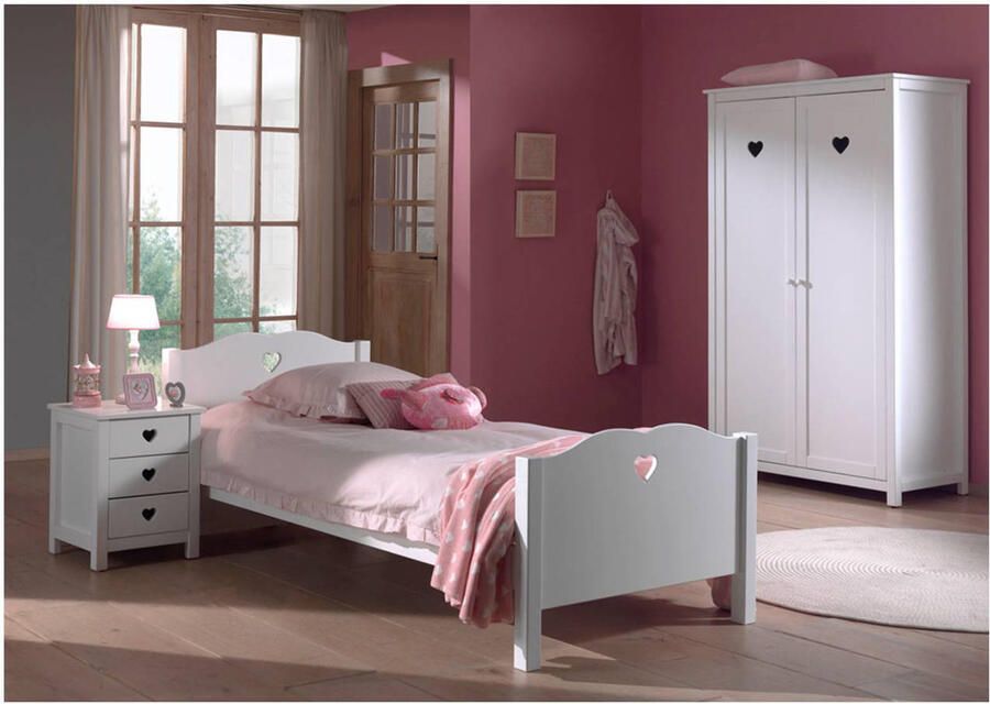 Vipack Kinderledikant Amori met nostalgische hartlook gebogen hoofd- en voeteneinde Metalen hoek als frame-oplegging alleen geschikt voor vaste lattenbodem