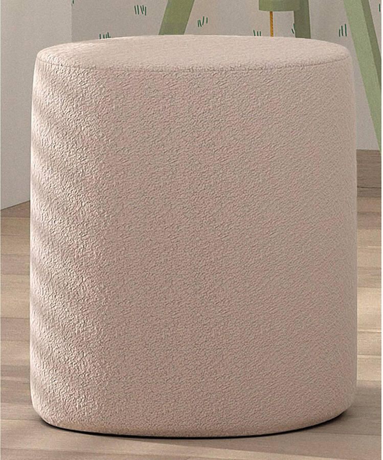 Vipack Hocker Moon hocker in rond met fluffy bouclé stof als zitje of nachtkastje ∅ 41 cm bouclé stof in 4 kleuren