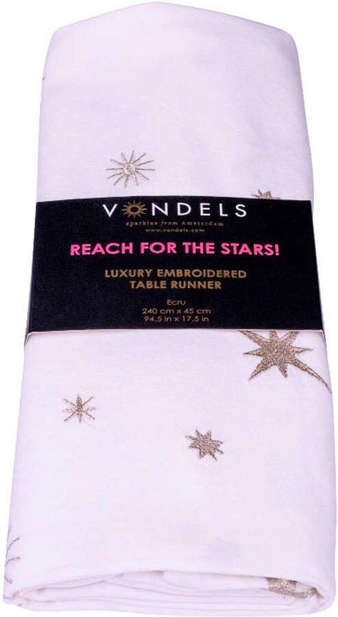 Vondels Geborduurde tafelloper sterren overal ecru 240cm x 45cm