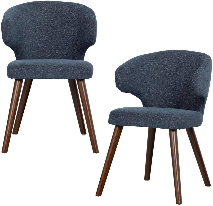Vtwonen Cape Eetkamerstoelen Stof Blauw Set van 2