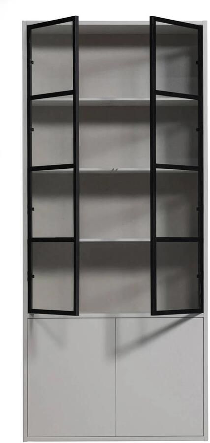 Vtwonen | Basic 4-drs Vitrinekast Grenen Mist | Woonkamer meubels | KastVitrinekast - Foto 9