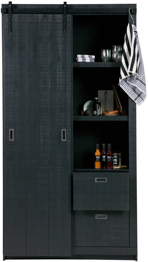 Vtwonen Wandkast Schuifdeurkast Barn Hout Zwart 122 x 230 x 37 cm (BxHxD) - Foto 5