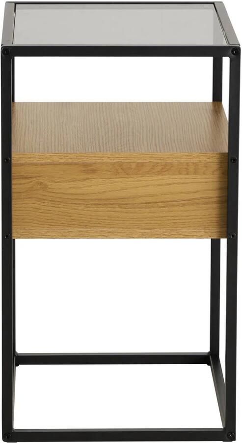 Hioshop Ralf nachtkastje 1 plank 1 lade glas rookkleurig wild eik decor. - Foto 5