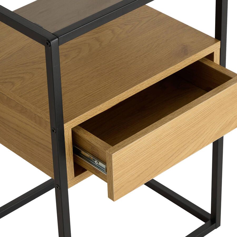 Hioshop Ralf nachtkastje 1 plank 1 lade glas rookkleurig wild eik decor. - Foto 4