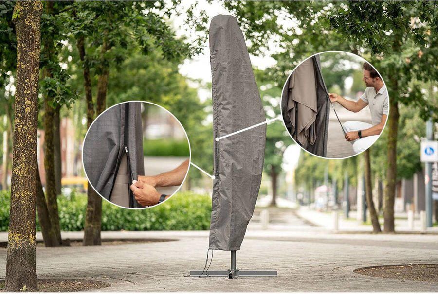 Coppens Parasolhoes Zweefparasols beschermhoes 350 cm rond Grijs - Foto 4