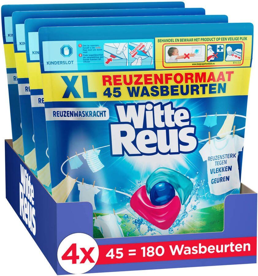 Witte Reus 3+1 Power Caps 4 x 45 wasbeurten (L-Doy) 180 wasbeurten