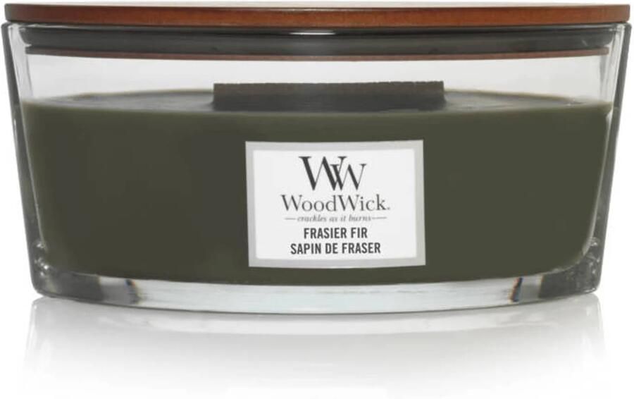 WoodWick Geurkaars Ellipse Frasier Fir 9 cm 19 cm Geurkaars in Glas Houten Lont