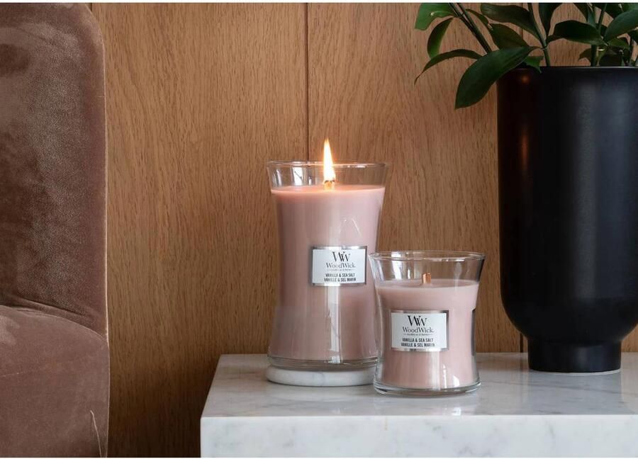 WoodWick Geurkaars Medium Vanilla & Sea Salt 11 cm | ø 10 cm - Foto 2