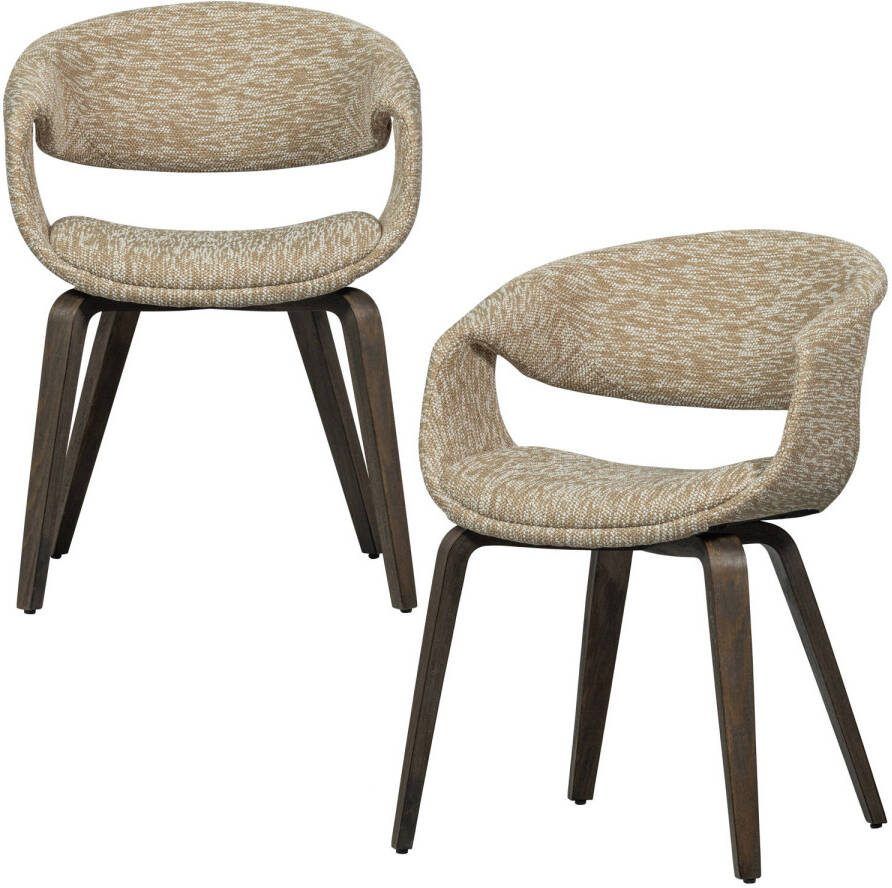 Woood Yossi Eetkamerstoelen Met Houten Bruinen Poot Zand Set van 2