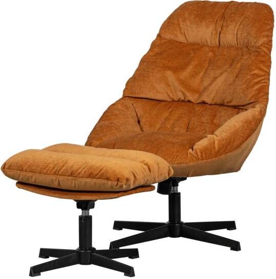 Woood Yaro Fauteuil Met Hocker Chenille Ginger 94x71x83