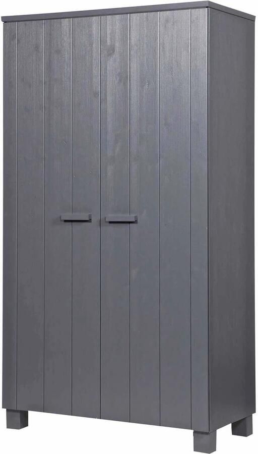 WOOOD | Dennis Kast Grenen Steel Grey Geborsteld | Slaapkamerkasten | KledingkastLinnenkast - Foto 7