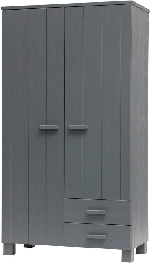 WOOOD | Dennis Kast Met Laden Grenen Steel Grey Geborsteld | Slaapkamerkasten | KledingkastLinnenkast - Foto 6