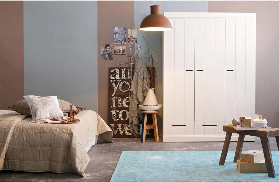 Woood Connect Kledingkast H 195 x B 140 x D 53 cm Lades Planken en Roede Wit - Foto 5