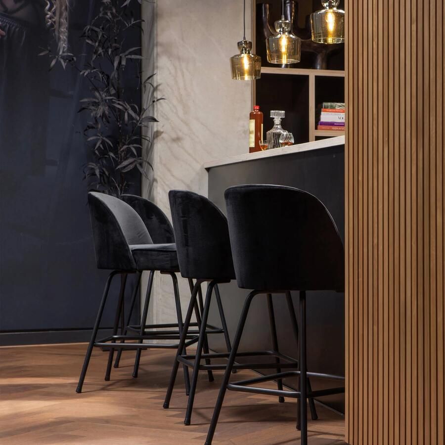 BePureHome | Vogue Barstoel 65cm Fluweel Zwart | Zitmeubels eetkamer | Barstoel