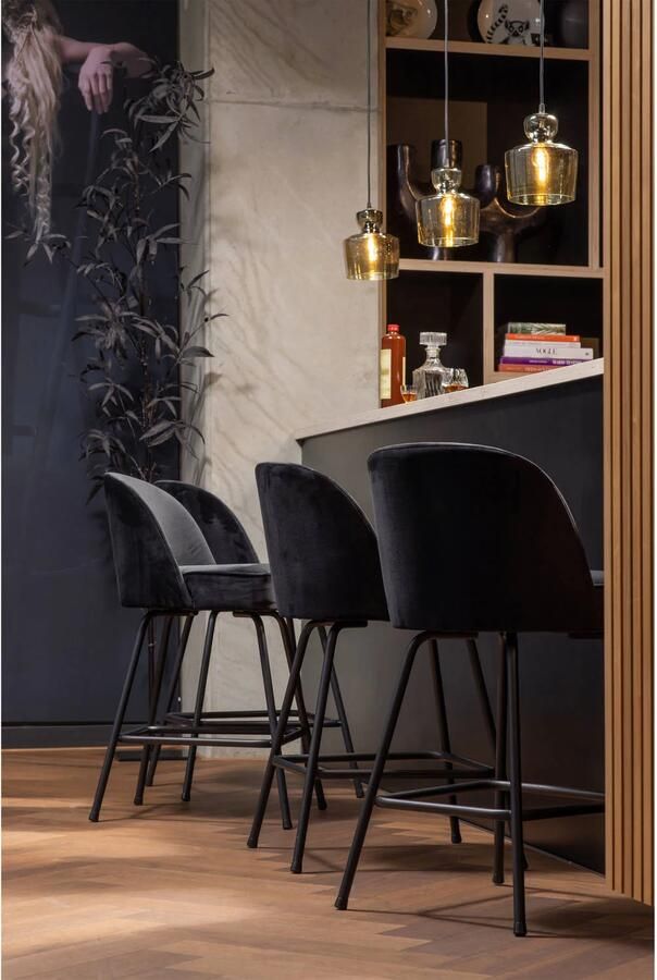 BePureHome | Vogue Barstoel 65cm Fluweel Zwart | Zitmeubels eetkamer | Barstoel - Foto 2