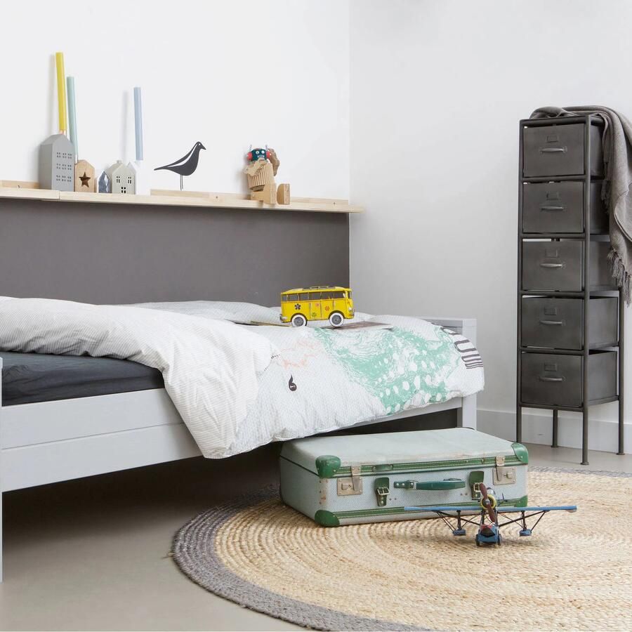 WOOOD | Dennis Bed Grenen (excl. bedlade) Betongrijs Geborsteld 90x200cm | Slaapkamer meubels | Ledikant