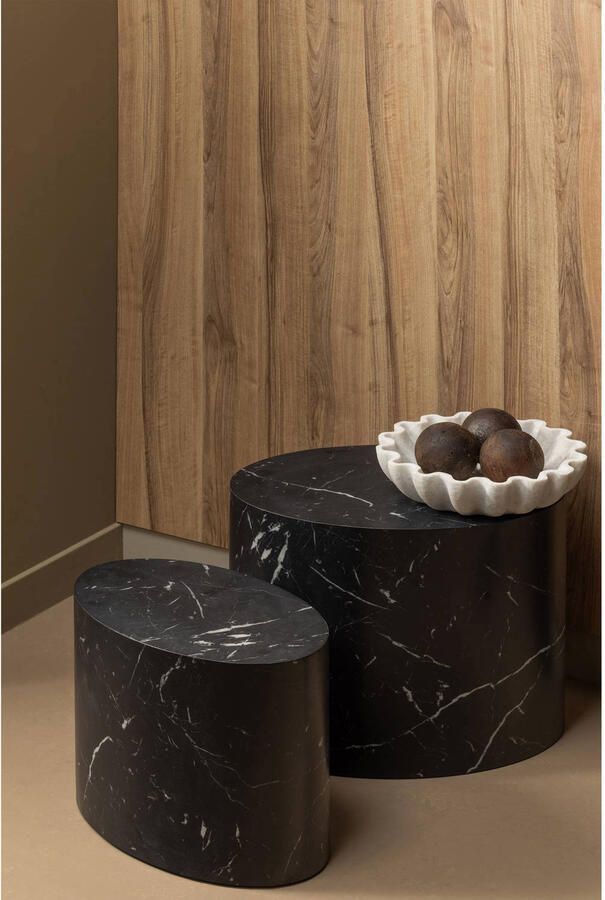 WOOOD Bijzettafel Quint Marmerlook 40 x 24cm Zwart Ovaal Exclusive