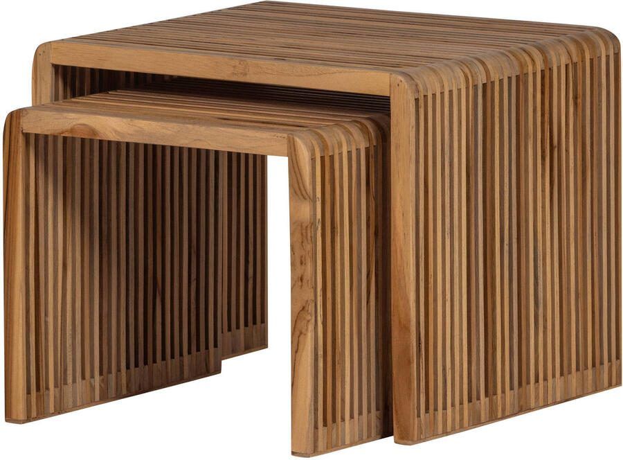WOOOD | Jasmijn bijzettafel recycled teak naturel set van 2 | Woonkamertafels | BijzettafelBijzettafelset - Foto 2
