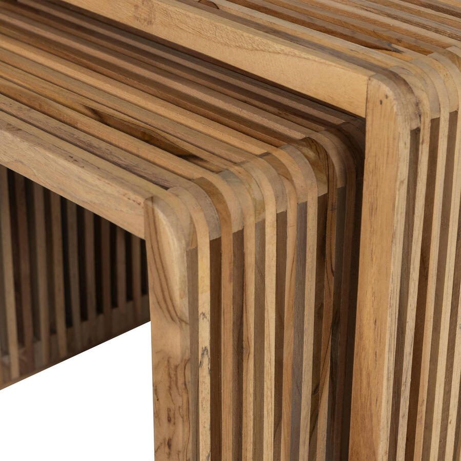WOOOD | Jasmijn bijzettafel recycled teak naturel set van 2 | Woonkamertafels | BijzettafelBijzettafelset - Foto 3