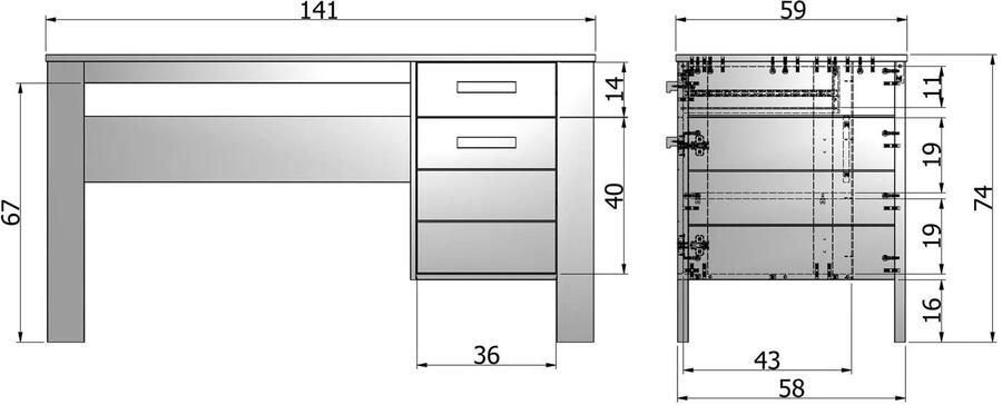 WOOOD | Dennis Bureau Grenen Betongrijs Geborsteld | Woonkamertafels | Bureau - Foto 6