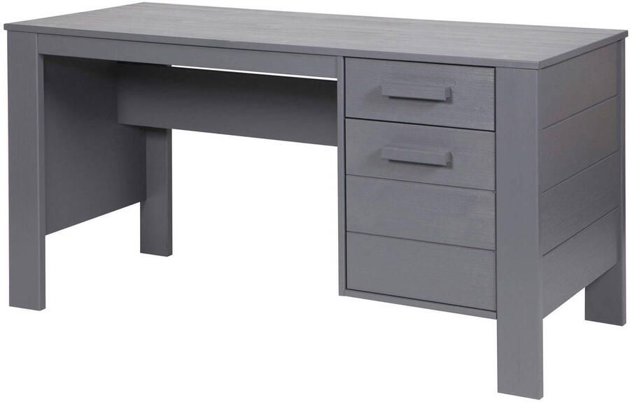 WOOOD Dennis Bureau Grenen Geborsteld Staal Grijs 74x141x59